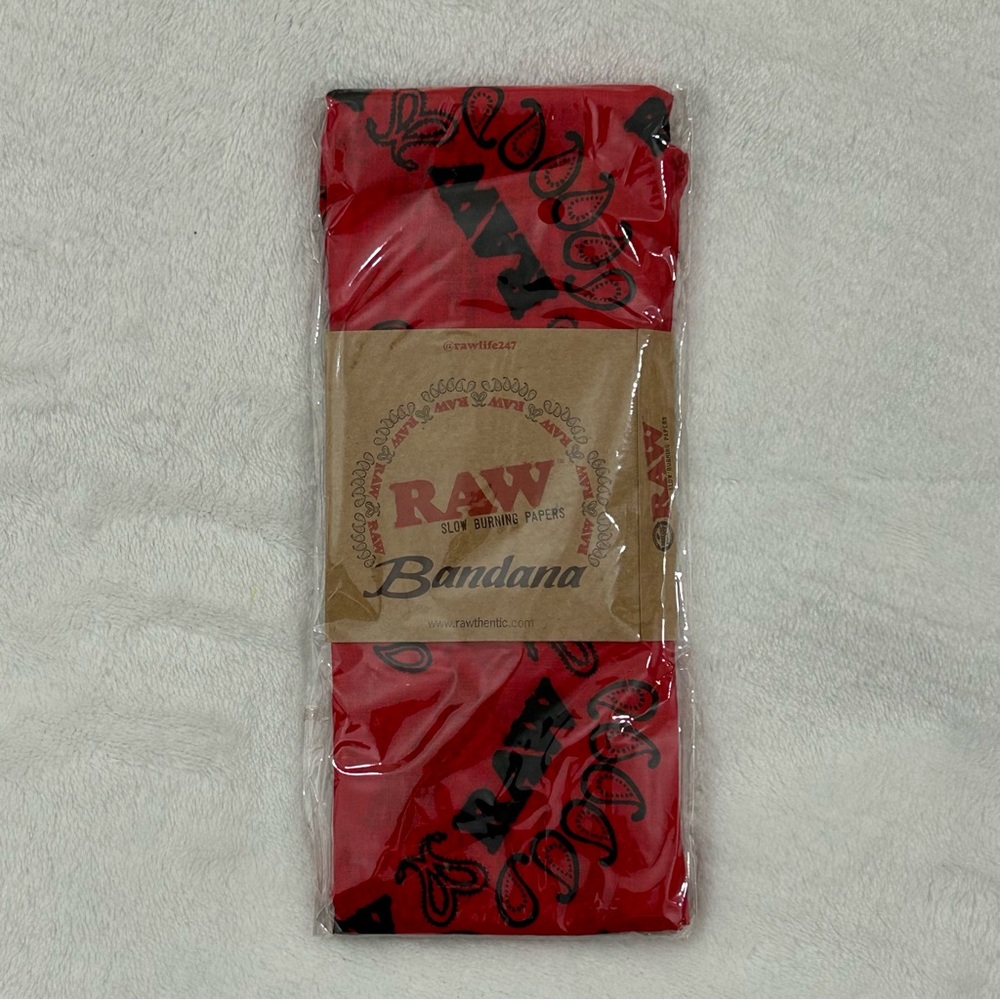 New RAW Brand Rolling Papers Red Motorcycle Bandana Hat Size 21.5"x 21.5" OSFM